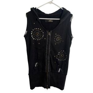 Akualani Hawaiian Sleeveless Hoodie Black Studded L